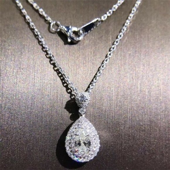 925 Sterling Silver Pear Cut Necklace